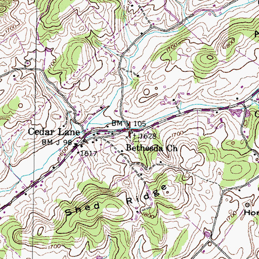 Topographic Map of Bethesda Church, TN