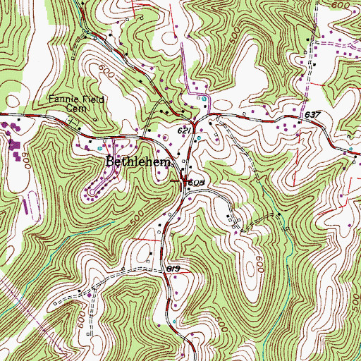 Topographic Map of Bethlehem, TN