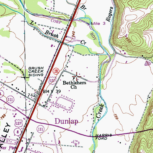 Topographic Map of Bethlehem Church, TN