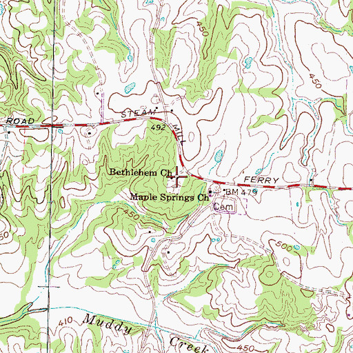 Topographic Map of Bethlehem Church, TN