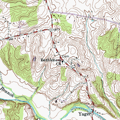 Topographic Map of Bethlehem Church, TN