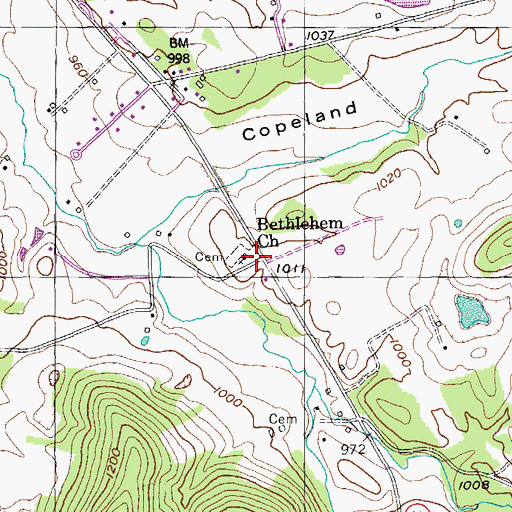 Topographic Map of Bethlehem Church, TN