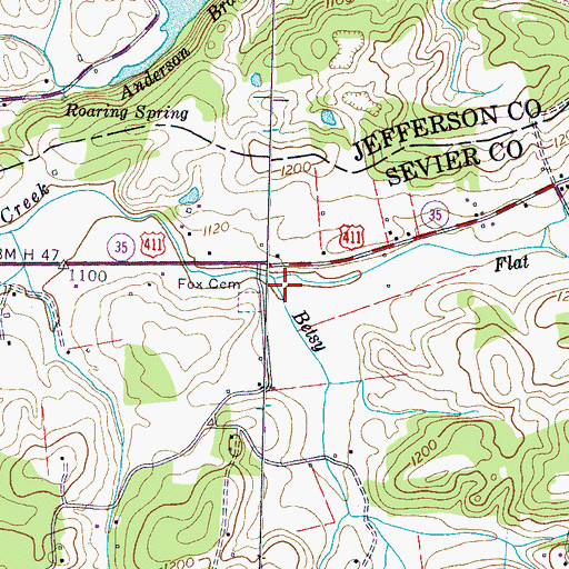 Topographic Map of Betsy Branch, TN