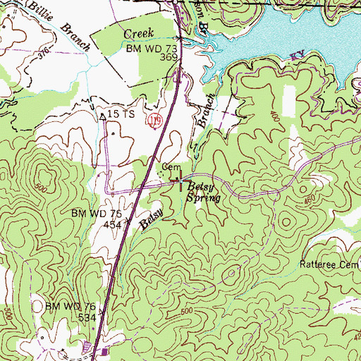 Topographic Map of Betsy Spring, TN