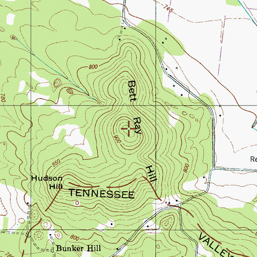 Topographic Map of Bett Ray Hill, TN