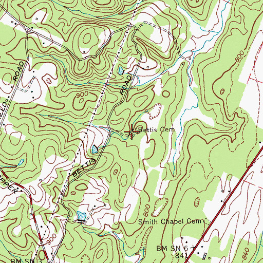 Topographic Map of Bettis Cemetery, TN