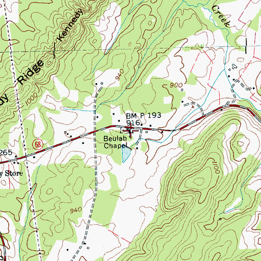 Topographic Map of Beulah Chapel, TN