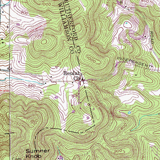 Topographic Map of Beulah Church, TN