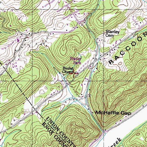 Topographic Map of Beulah Church, TN