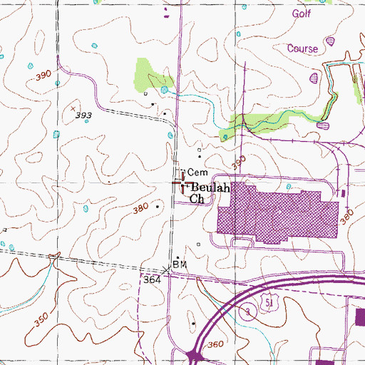 Topographic Map of Beulah Church, TN