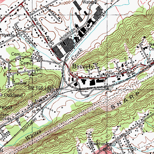 Topographic Map of Beverly, TN