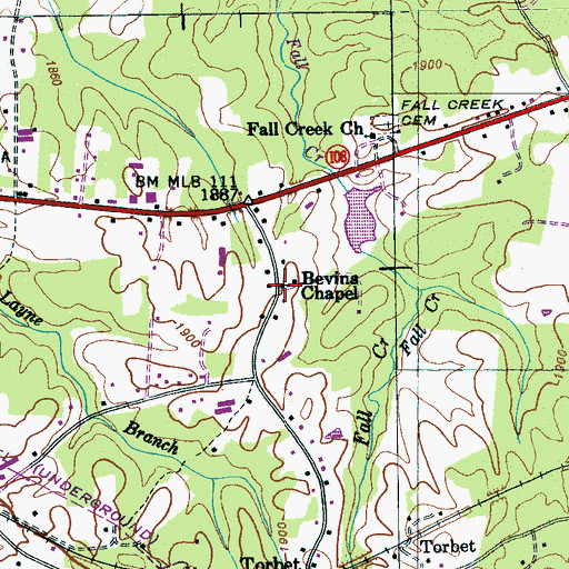 Topographic Map of Bevins Chapel, TN