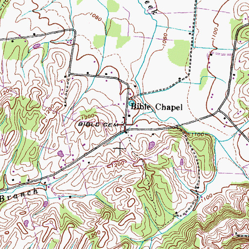 Topographic Map of Bible Cemetery, TN