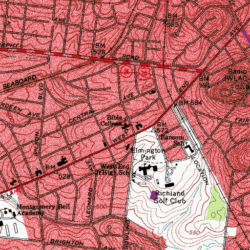 Topographic Map of Bible College, TN