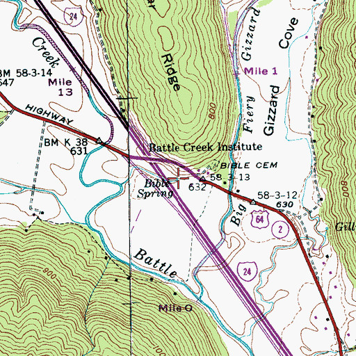 Topographic Map of Bible Spring, TN