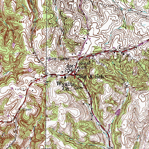 Topographic Map of Big A School, TN