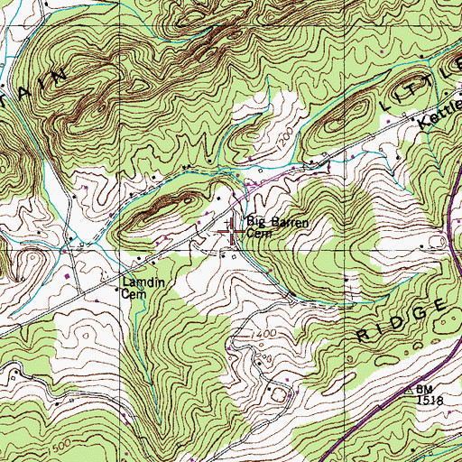 Topographic Map of Big Barren Cemetery, TN
