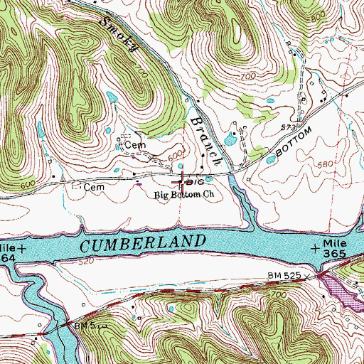 Topographic Map of Big Bottom Church, TN