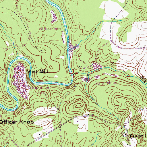 Topographic Map of Big Branch, TN
