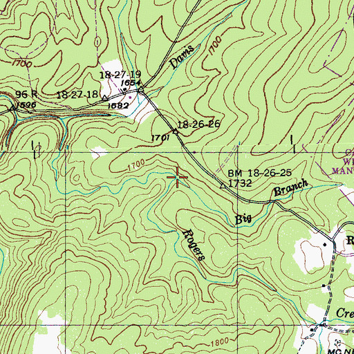 Topographic Map of Big Branch, TN