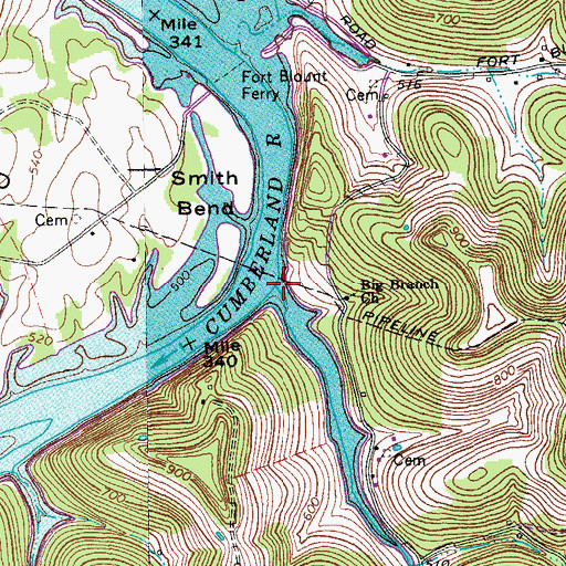 Topographic Map of Big Branch, TN