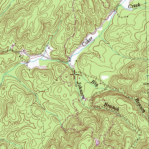 Topographic Map of Big Branch, TN