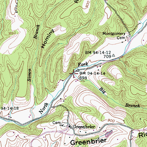 Topographic Map of Big Branch, TN