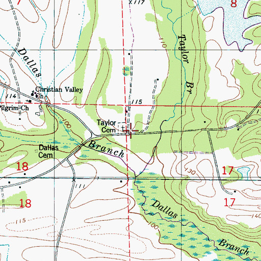 Topographic Map of Taylor Cemetery, AL