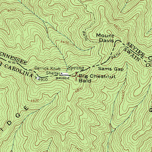 Topographic Map of Big Chestnut Bald, NC