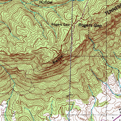Topographic Map of Big Cliff, TN