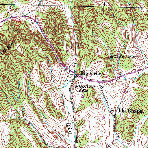Topographic Map of Big Creek, TN