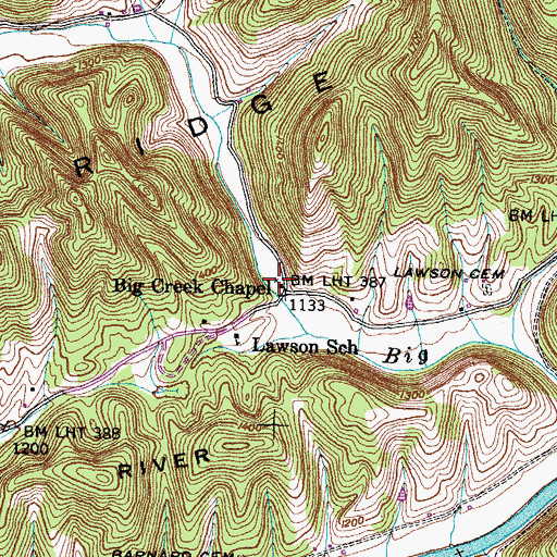 Topographic Map of Big Creek Chapel, TN
