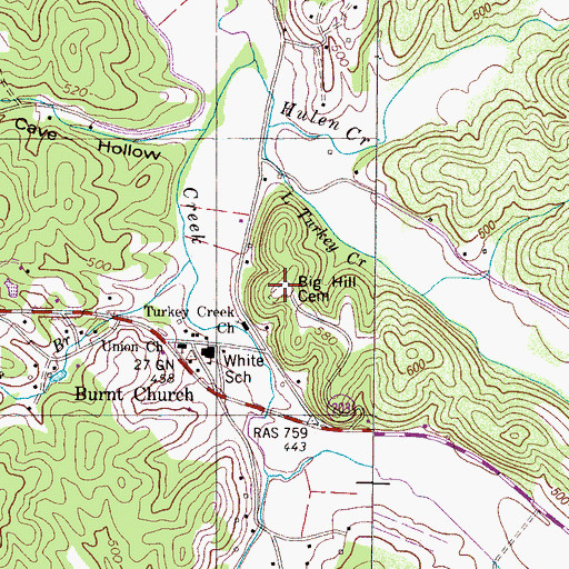 Topographic Map of Big Hill Cemetery, TN