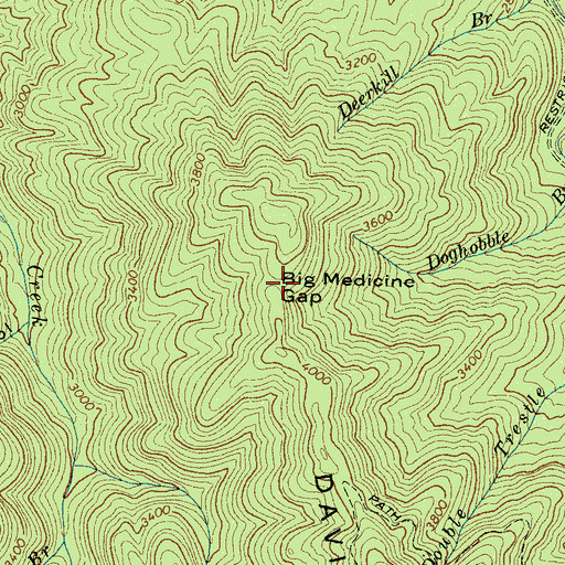 Topographic Map of Big Medicine Gap, TN