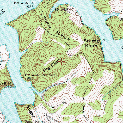 Topographic Map of Big Ridge, TN