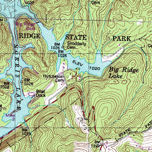 Topographic Map of Big Ridge State Park, TN