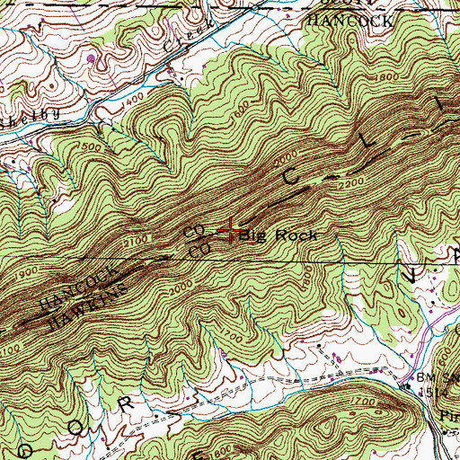 Topographic Map of Big Rock, TN