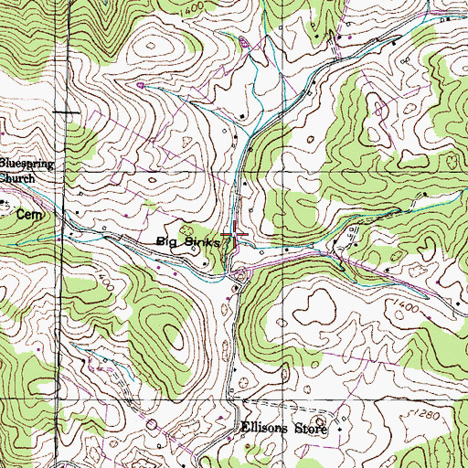 Topographic Map of Big Sinks, TN