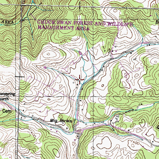 Topographic Map of Big Sinks School, TN