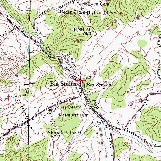 Topographic Map of Big Spring, TN