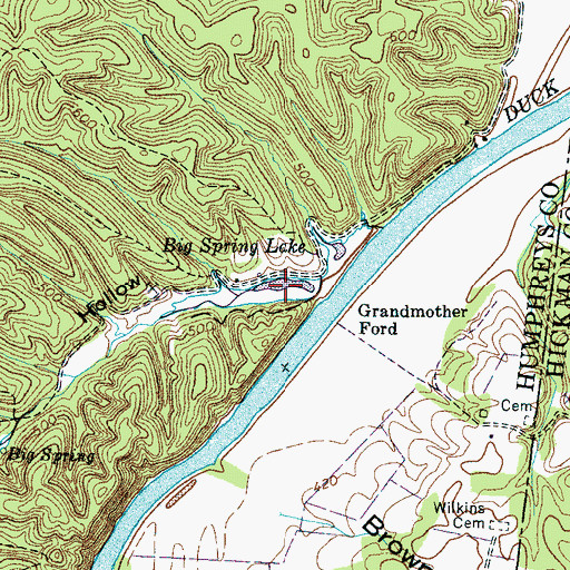 Topographic Map of Big Spring Lake, TN