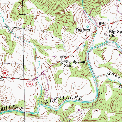 Topographic Map of Big Spring School, TN
