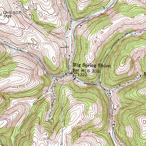 Topographic Map of Big Spring Union, TN