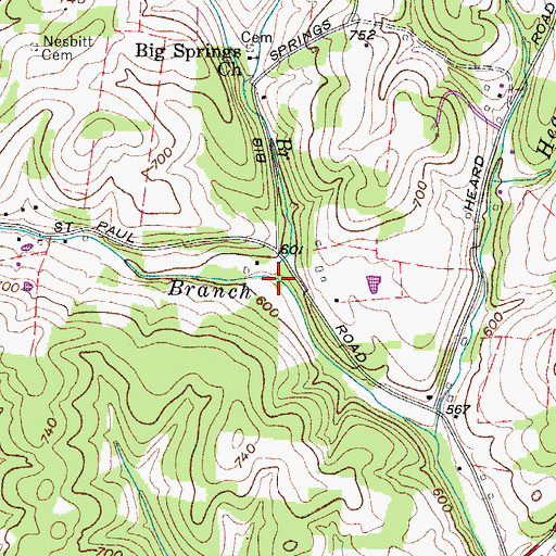 Topographic Map of Big Springs Branch, TN