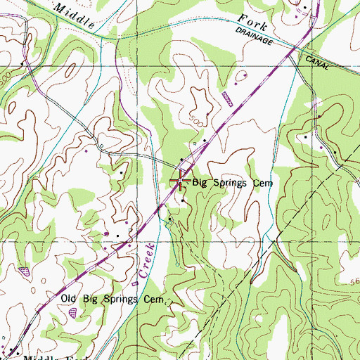 Topographic Map of Big Springs Cemetery, TN
