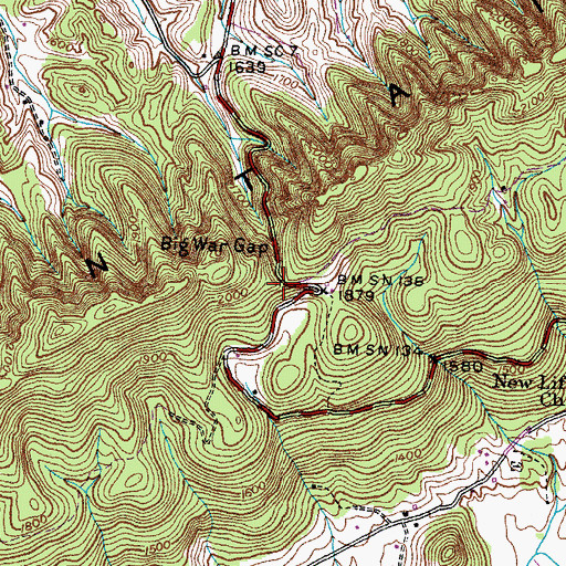 Topographic Map of Big War Gap, TN