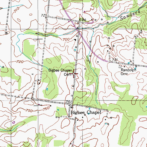 Topographic Map of Bigbee Chapel Cemetery, TN