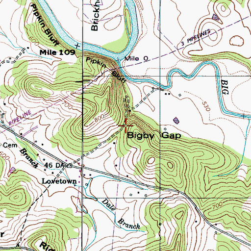 Topographic Map of Bigby Gap, TN
