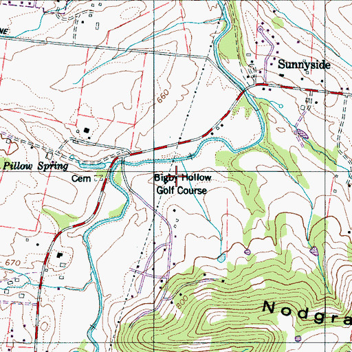 Topographic Map of Bigby Hollow Golf Course, TN