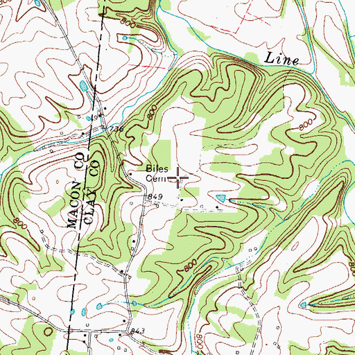 Topographic Map of Biles Cemetery, TN